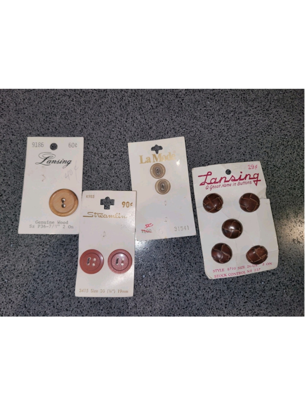 Vintage Brown Button Lot Lansing Streamline La Mode Wood Leather Plastic NOS